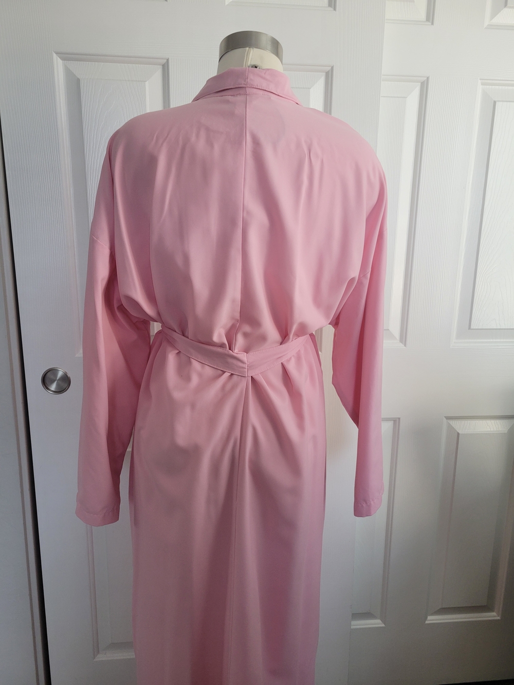 Classic Light Pink Women's Cotton Robe with Tie Belt and Pockets - Picture 4 of 5